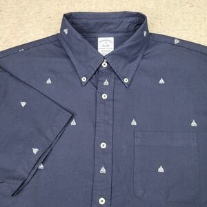 Brooks Brothers Sailboat Shirt Mens M Blue Allover Short Sleeve Button Nautical